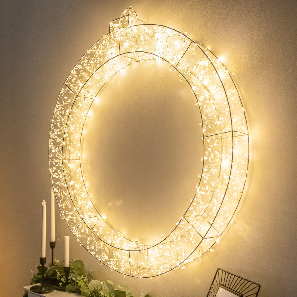 Pre-Lit Christmas Light-Up Silver Bauble 90cm with 800 Warm White LEDs