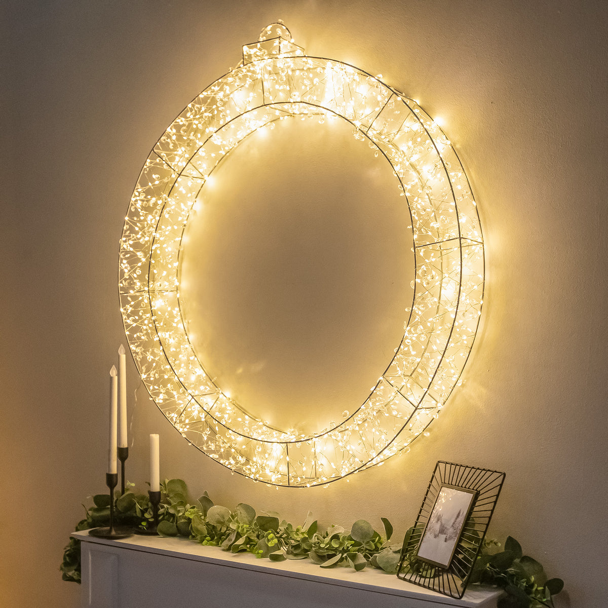 Pre-Lit Christmas Light-Up Silver Bauble 90cm with 800 Warm White LEDs