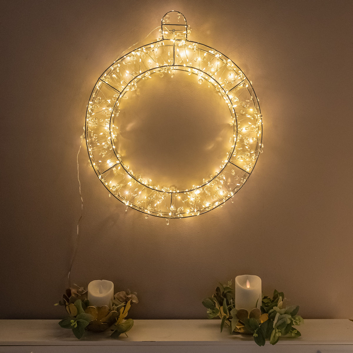 Pre-Lit Christmas Light-Up Silver Bauble 50cm with 280 Warm White LEDs