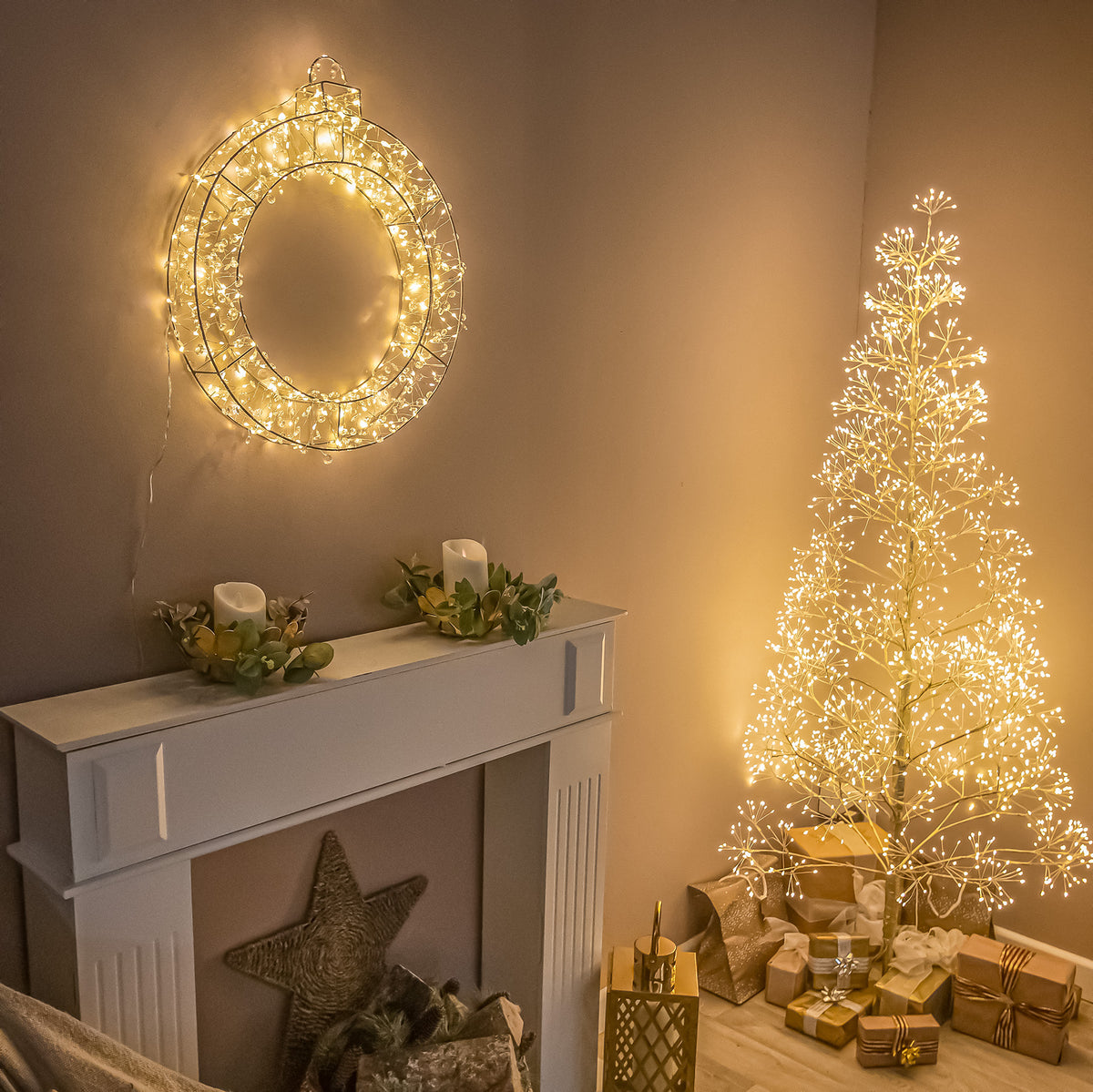 Pre-Lit Christmas Light-Up Silver Bauble 50cm with 280 Warm White LEDs