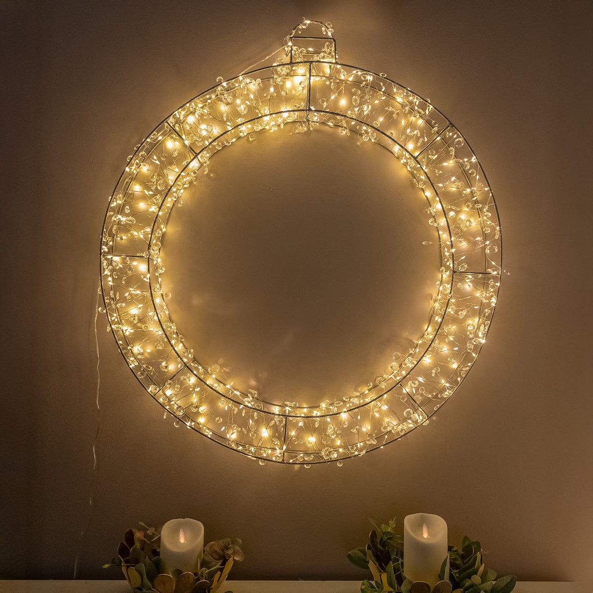 Pre-Lit Christmas Light-Up Silver Bauble 70cm with 500 Warm White LEDs