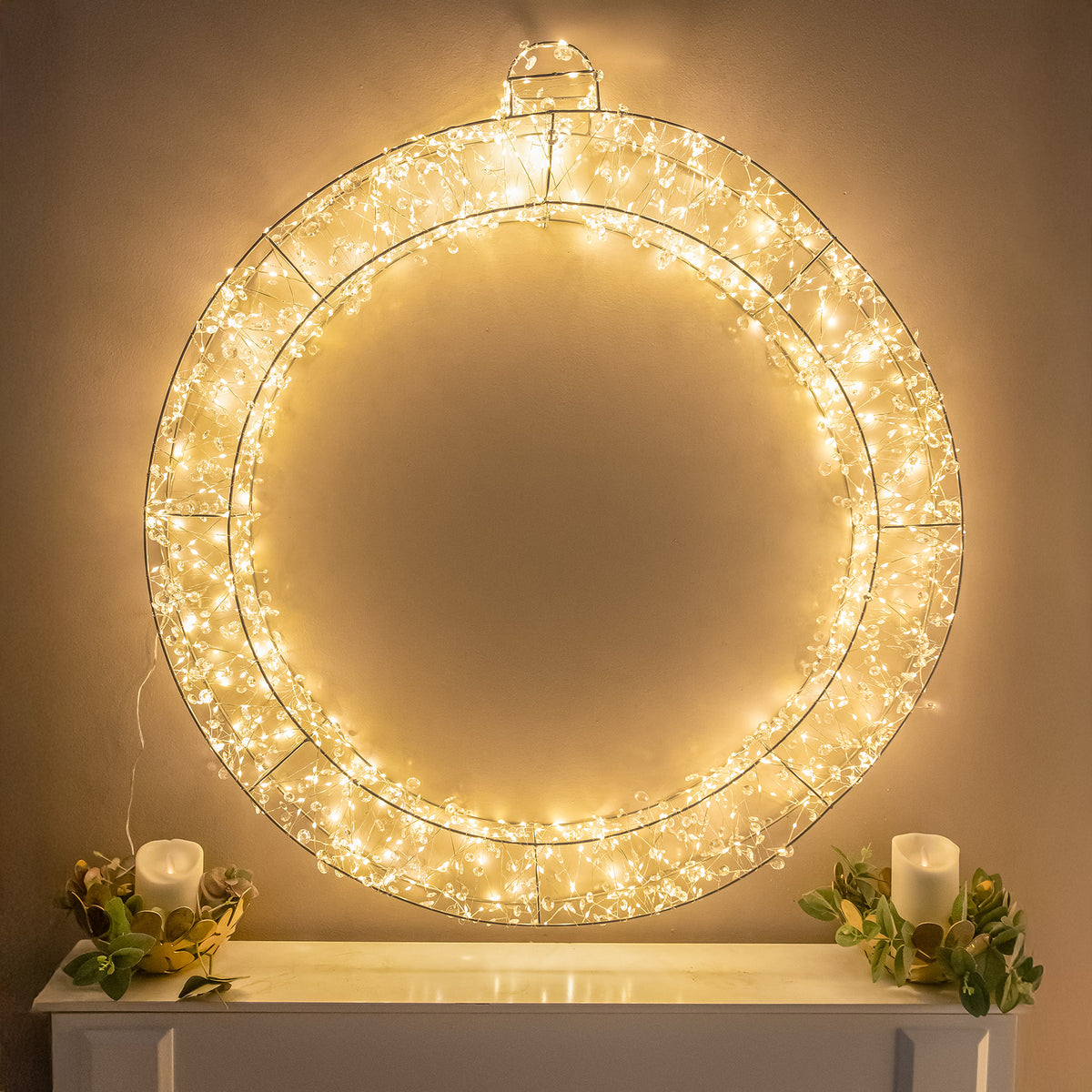 Pre-Lit Christmas Light-Up Silver Bauble 90cm with 800 Warm White LEDs