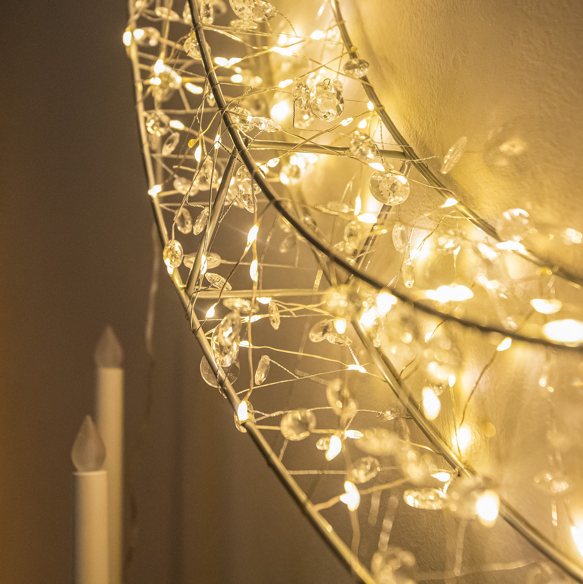 Pre-Lit Christmas Light-Up Silver Bauble 50cm with 280 Warm White LEDs