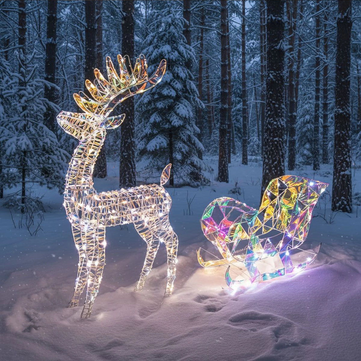 Pre-Lit Christmas Light-Up Laser Reindeer & Sleigh 120cm with 120 White/Warm White LEDs