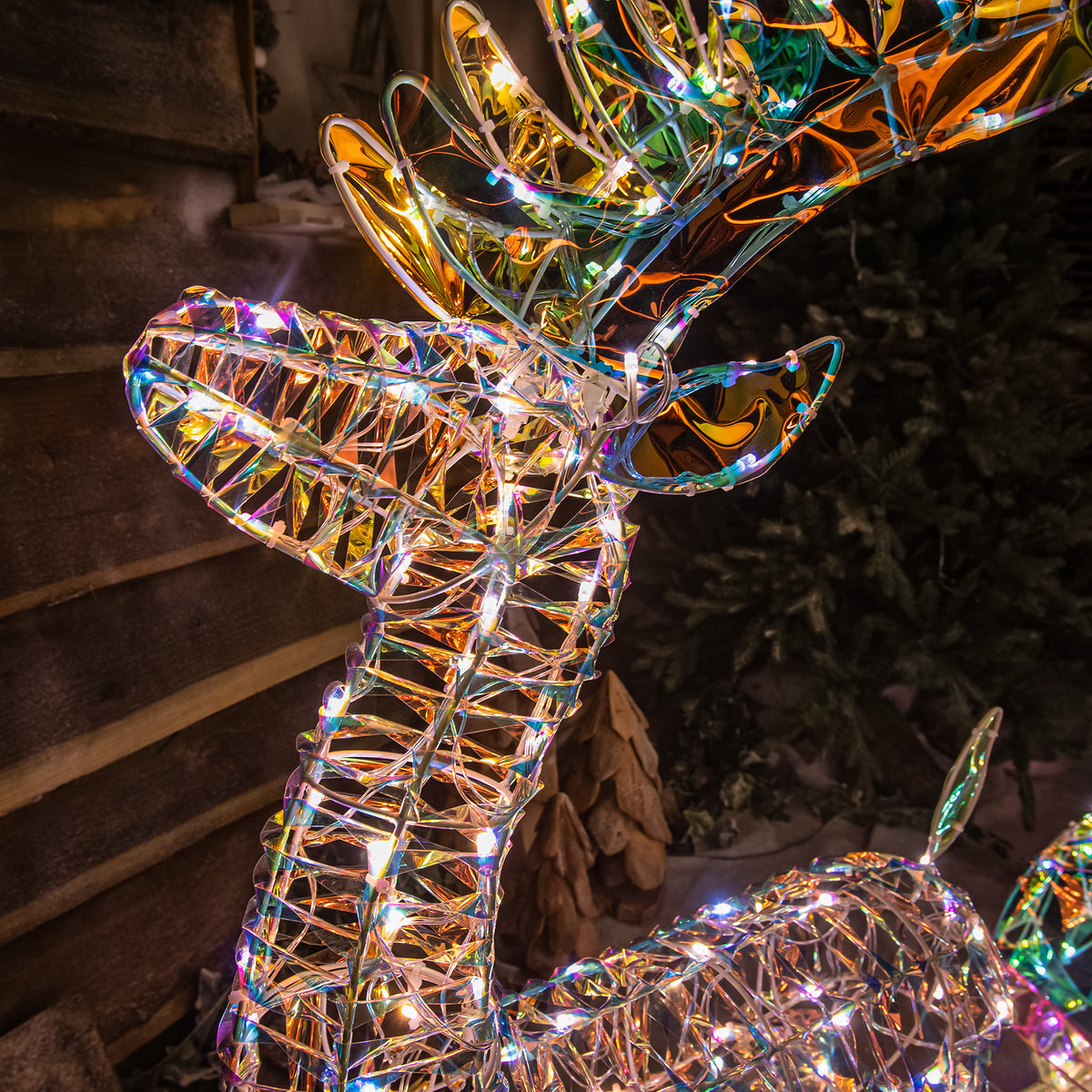 Pre-Lit Christmas Light-Up Laser Reindeer &amp; Sleigh 120cm with 120 White/Warm White LEDs