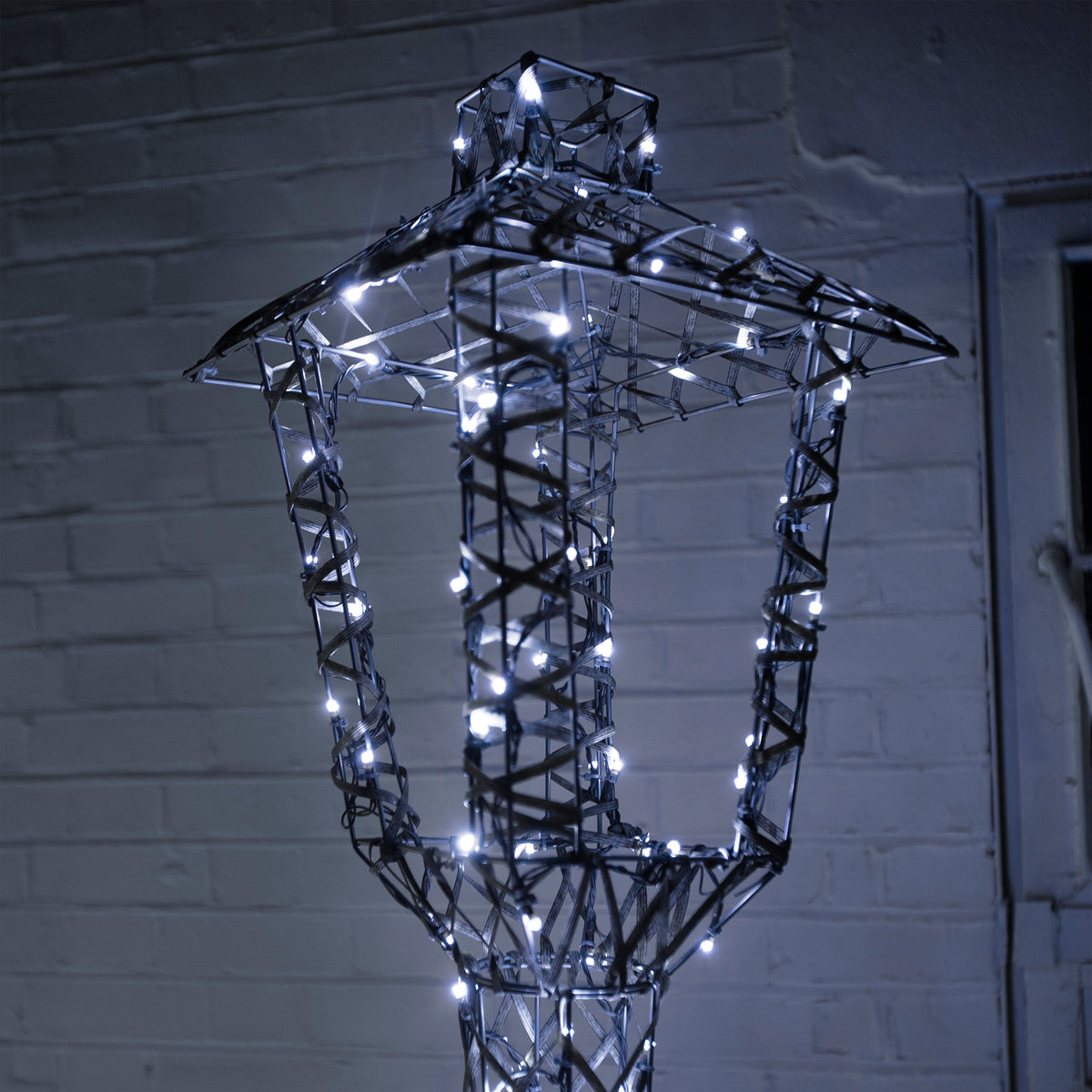 Light Up Christmas Lamp Post Lantern in Grey Weave with 200 White/Warm White LEDs -1.8m