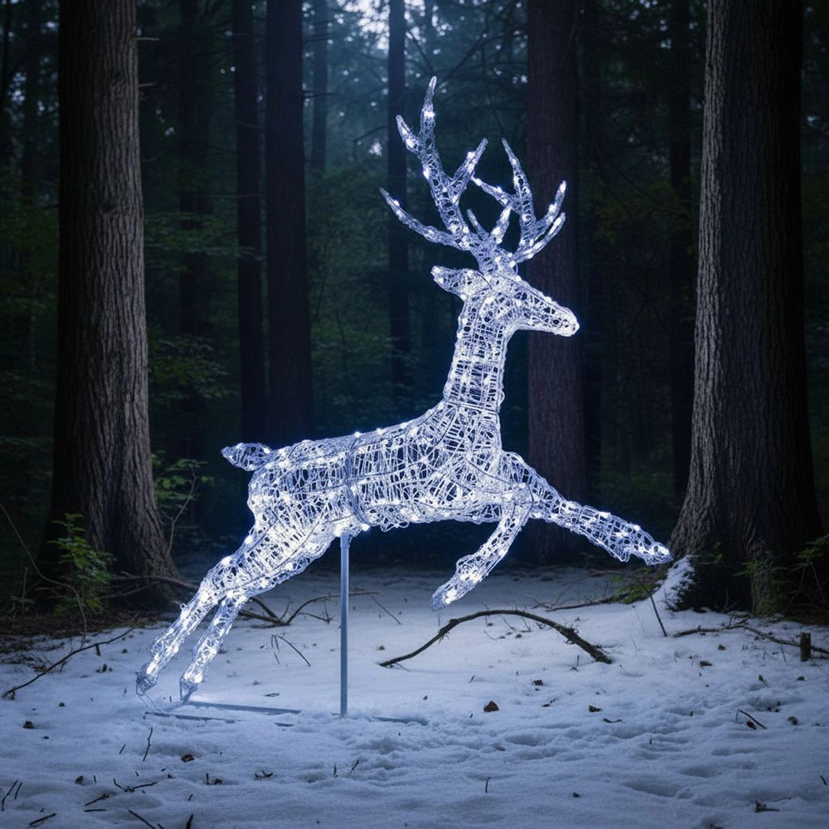 Pre-Lit Christmas Reindeer - 1.5M Soft Acrylic Light Up Flying Stag with 330 White LEDs
