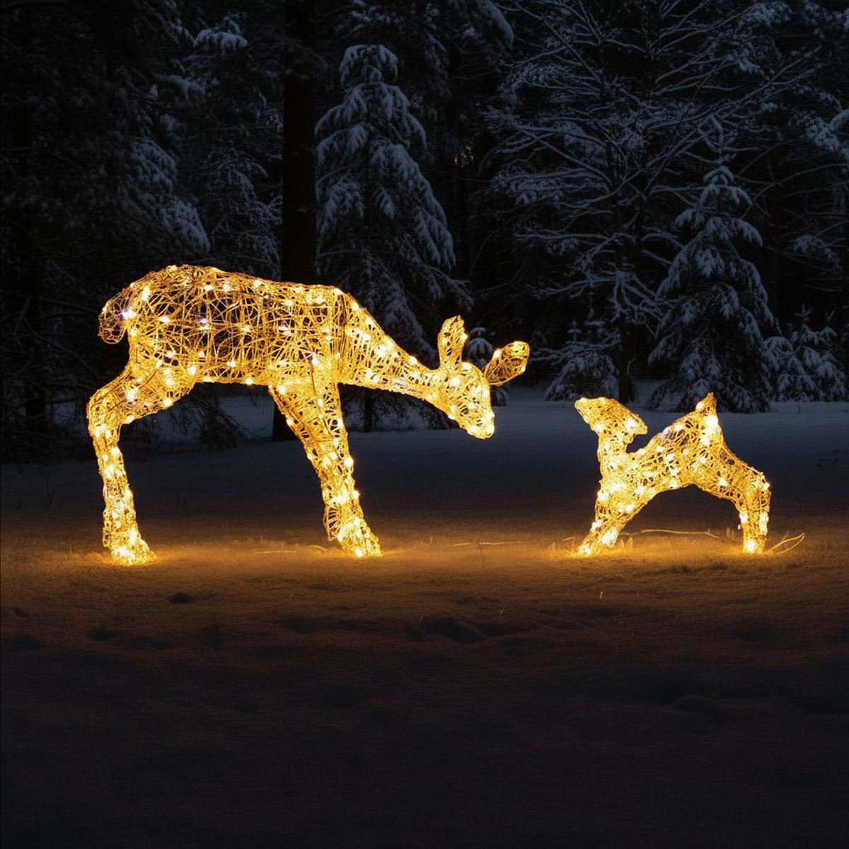 Christmas Reindeer Lights - 1M Soft Acrylic Light Up Mother & Baby with 250 White LEDs