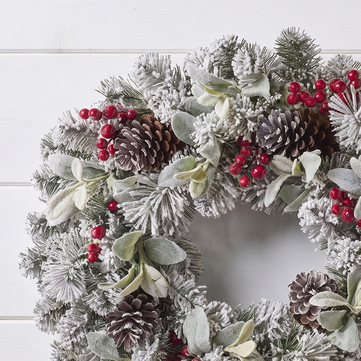 The Christmas Centre Crimson Frost 26in (66cm) Prelit Christmas Wreath with Warm White Battery Operated LED Lights