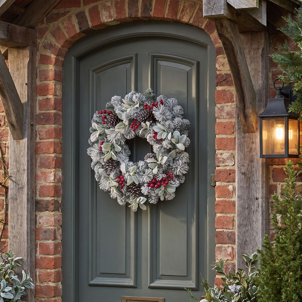 The Christmas Centre Crimson Frost 26in (66cm) Prelit Christmas Wreath with Warm White Battery Operated LED Lights
