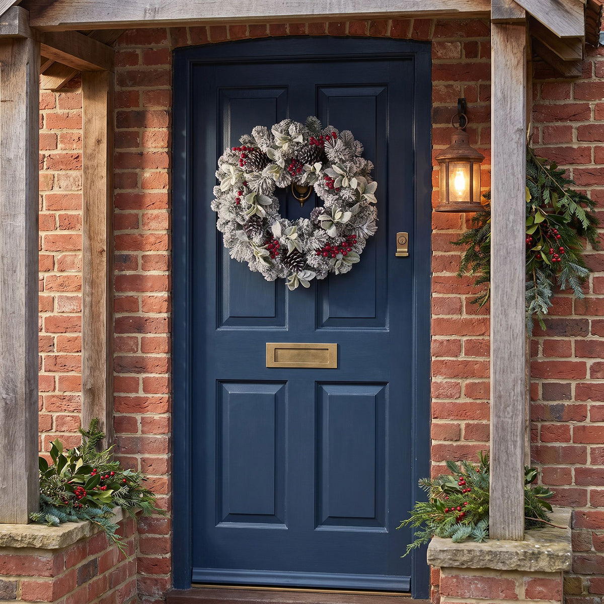 The Christmas Centre Crimson Frost 26in (66cm) Prelit Christmas Wreath with Warm White Battery Operated LED Lights