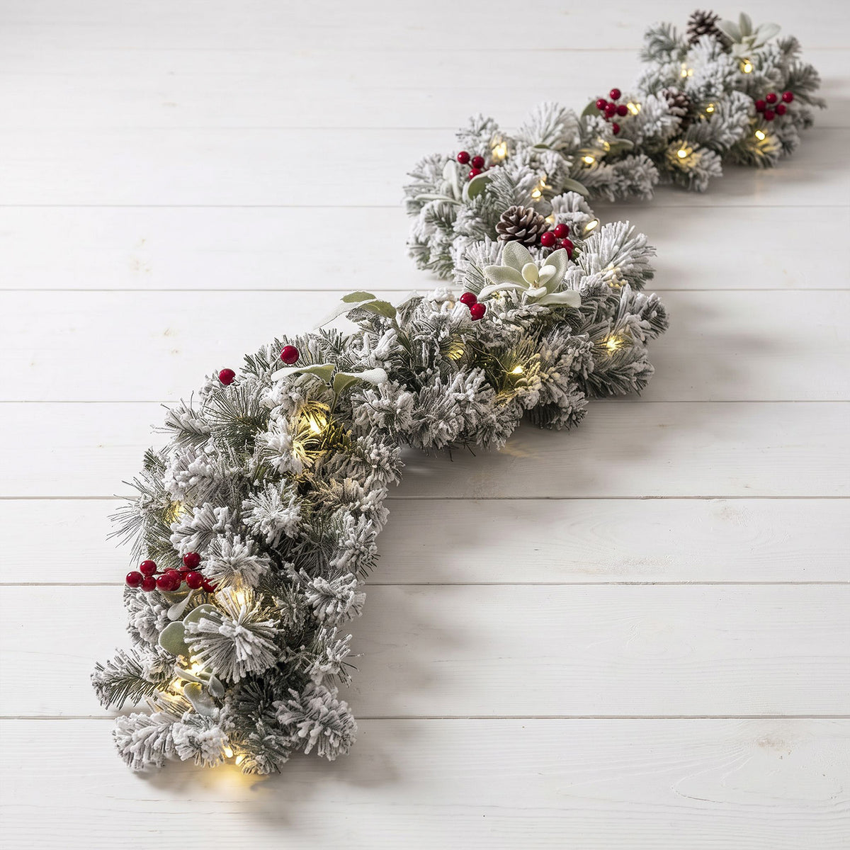 The Christmas Centre Crimson Frost 6ft (180cm) Prelit Christmas Garland with Warm White Battery Operated LED Lights