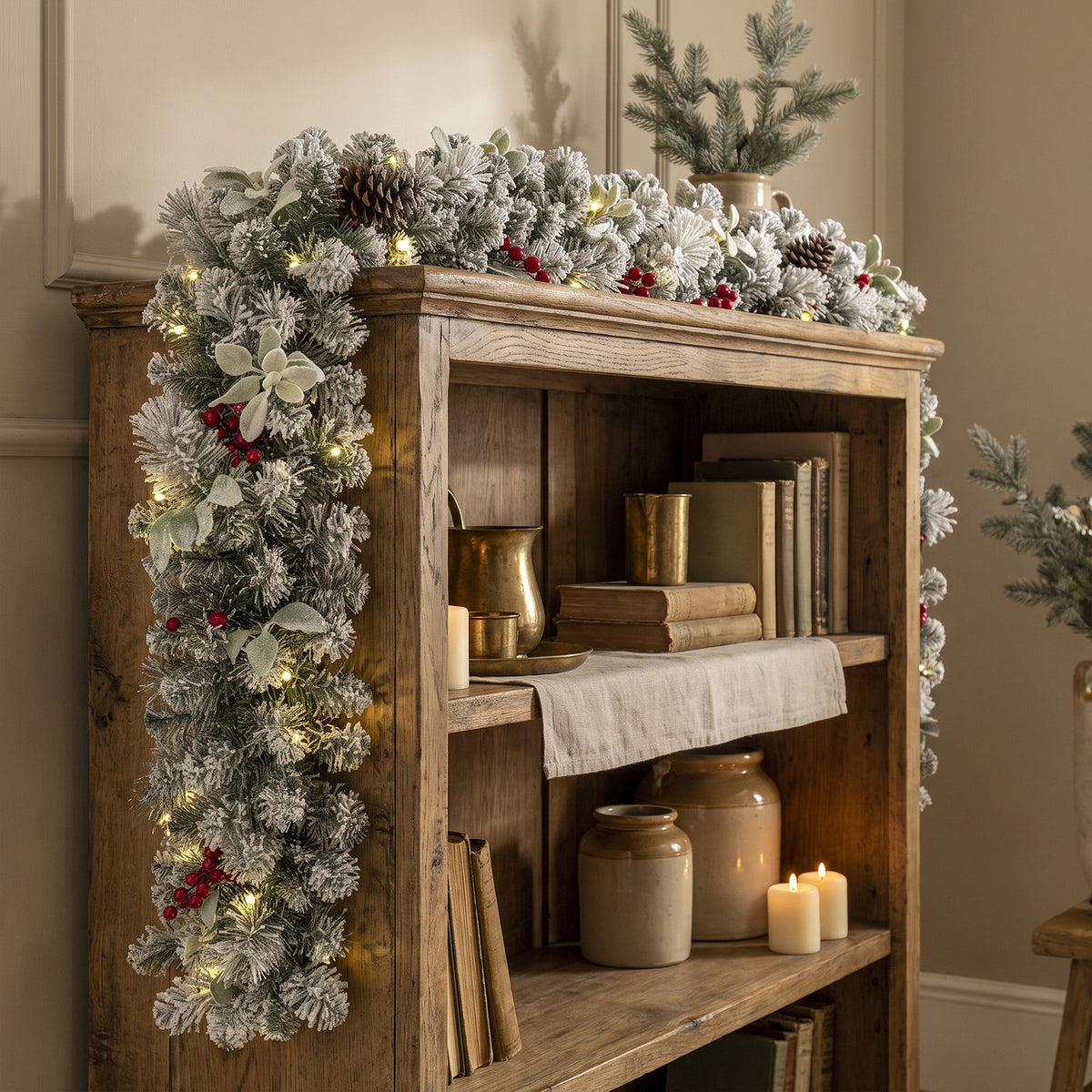 The Christmas Centre Crimson Frost 6ft (180cm) Prelit Christmas Garland with Warm White Battery Operated LED Lights