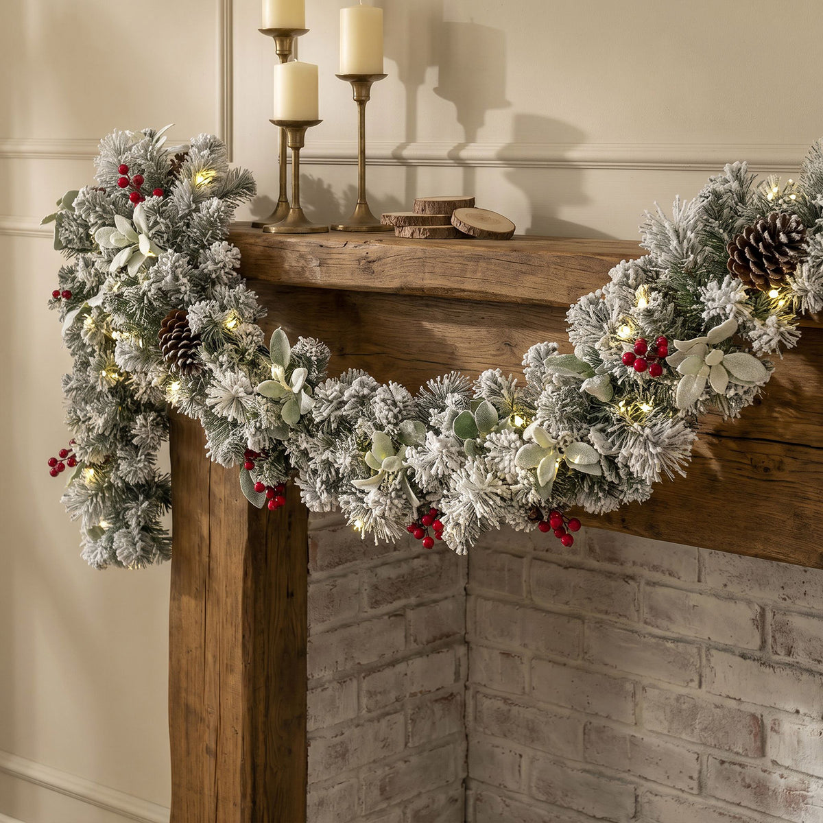 The Christmas Centre Crimson Frost 6ft (180cm) Prelit Christmas Garland with Warm White Battery Operated LED Lights