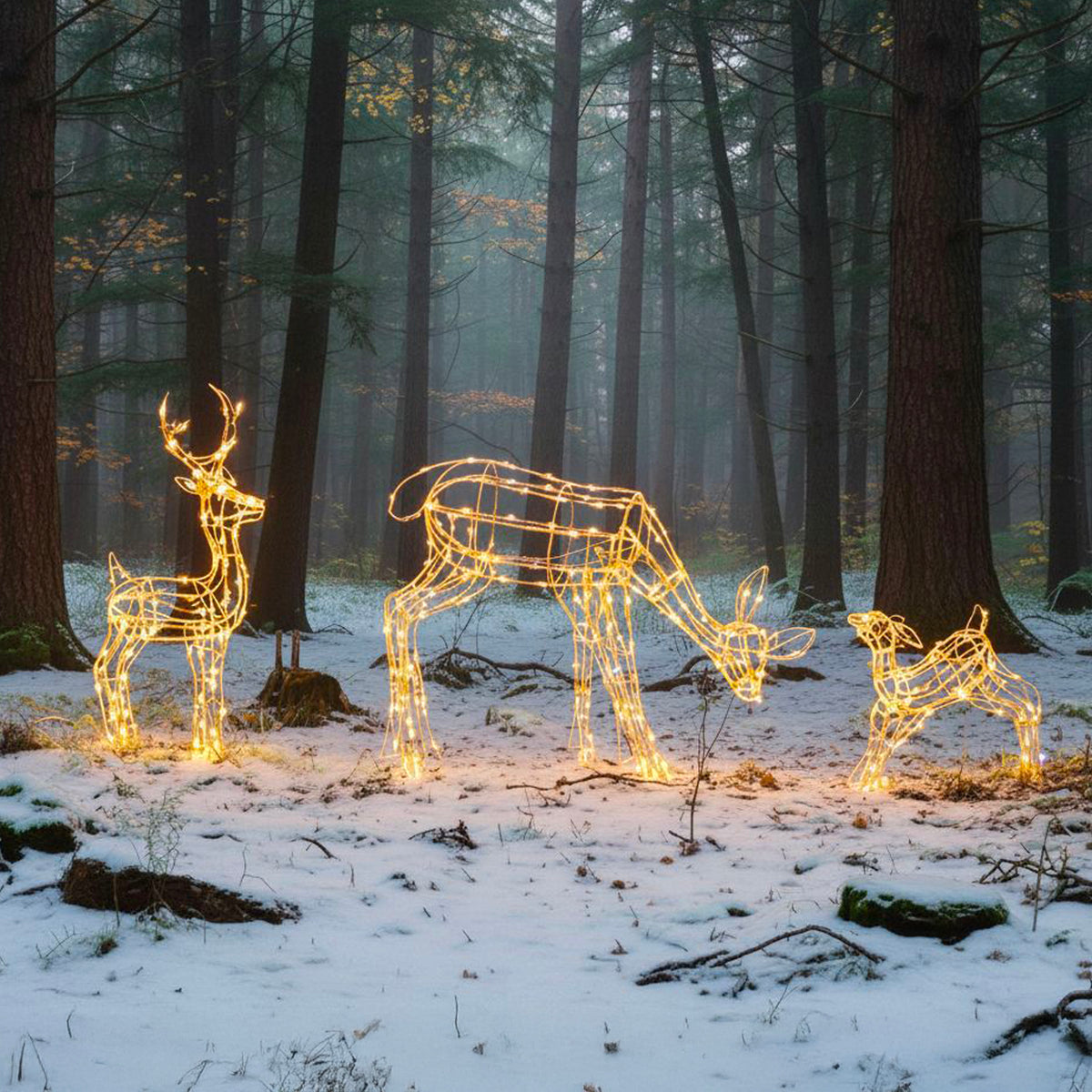 Outdoor Light Up White Wire Christmas Reindeer Mother and Babies Set