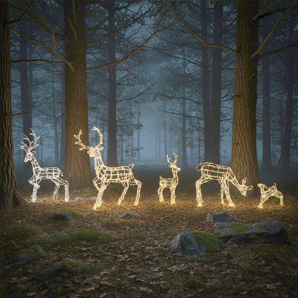 Outdoor Light Up White Wire Christmas LED Reindeer Large Family Set