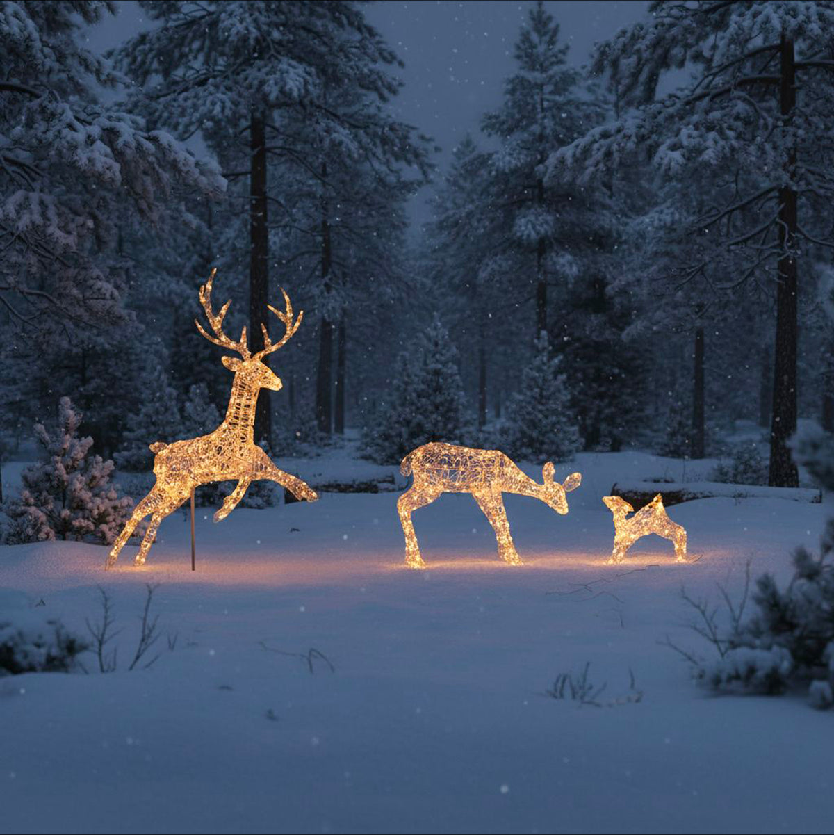 Outdoor Light Up Acrylic Christmas Reindeer Flying Stag Mother and Baby