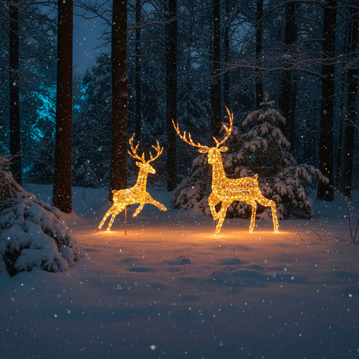 Outdoor Light Up Acrylic Christmas Reindeer Flying and Grand Stag Set