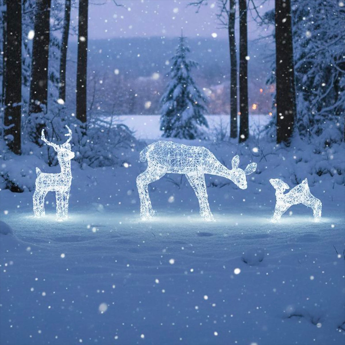 Outdoor Light Up Acrylic Christmas Reindeer Mother and Babies Set