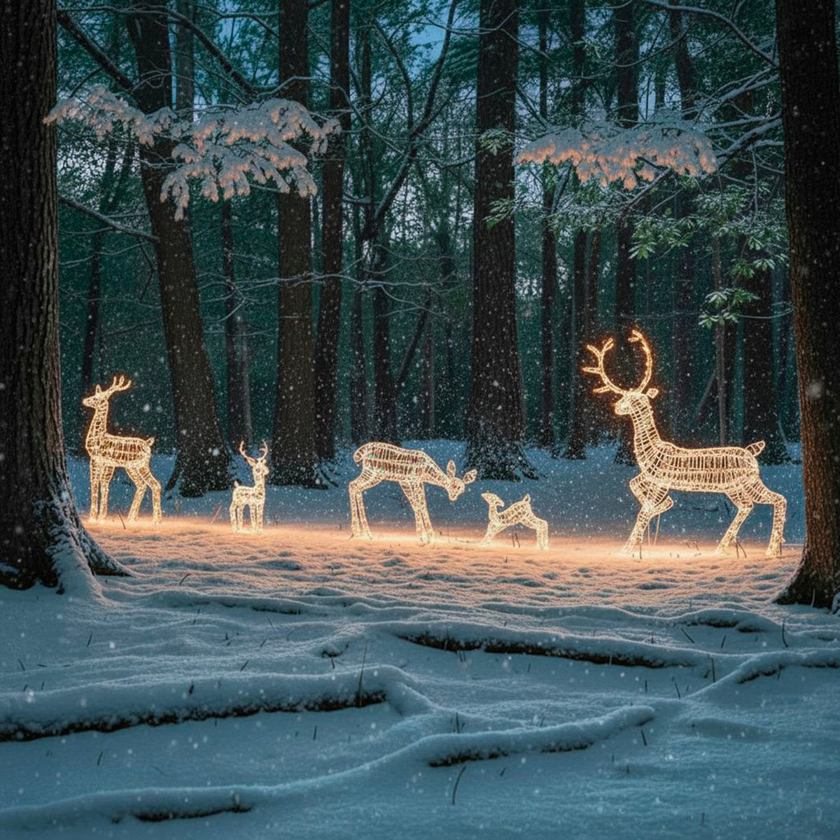 Outdoor Light Up Laser Ribbon Christmas LED Reindeer Large Family Set