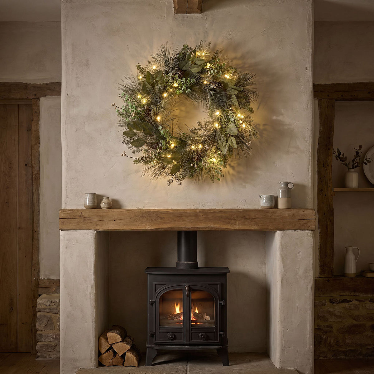 The Christmas Centre Enchanted Mistletoe 26in (66cm) Prelit Christmas Wreath with Warm White Battery Operated LED Lights