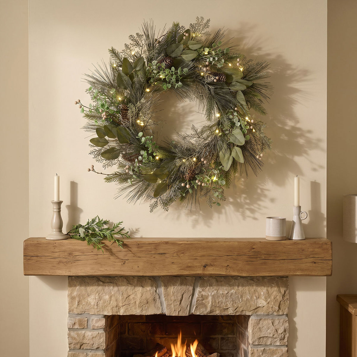The Christmas Centre Enchanted Mistletoe 26in (66cm) Prelit Christmas Wreath with Warm White Battery Operated LED Lights