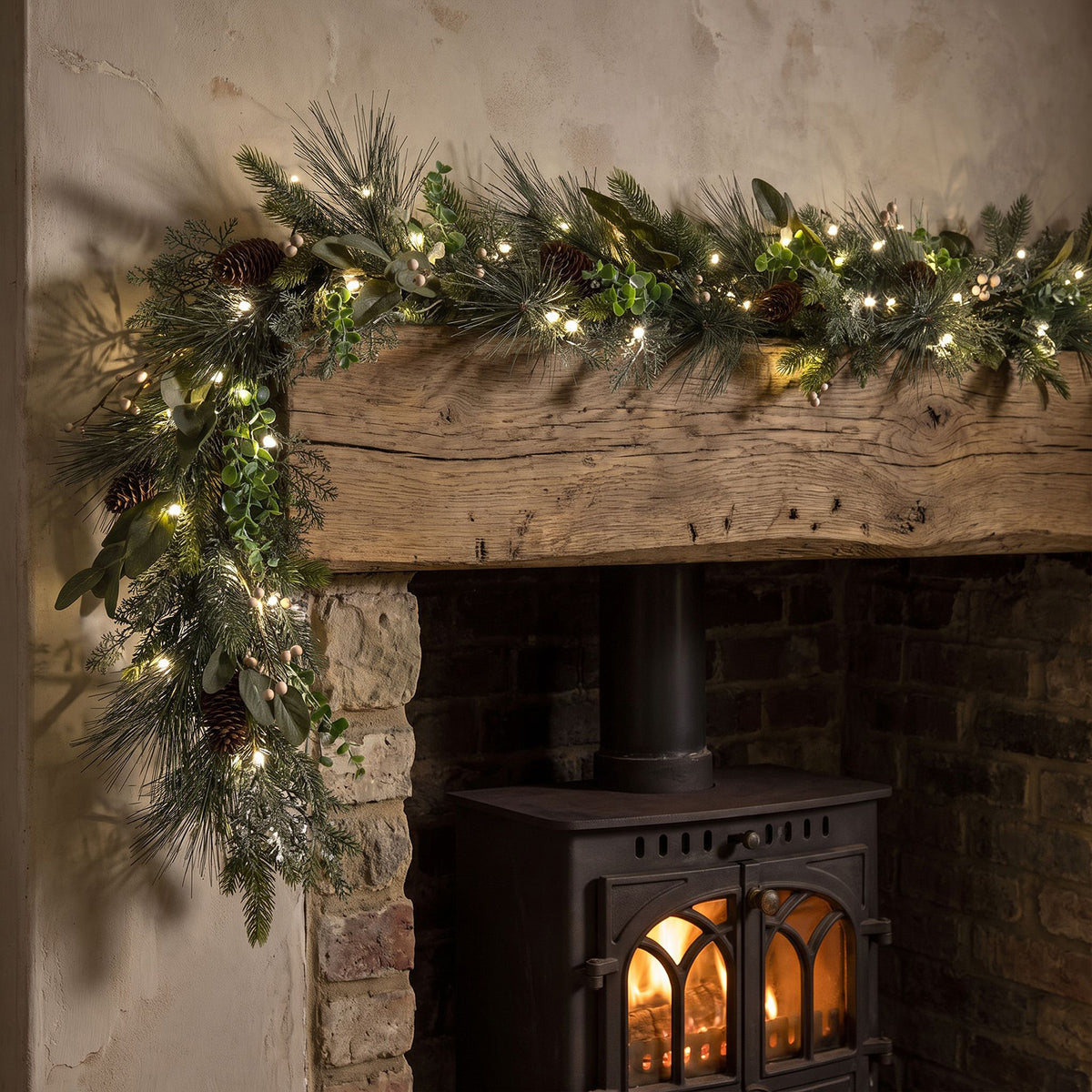 The Christmas Centre Enchanted Mistletoe 6ft (180cm) Prelit Christmas Garland with Warm White Battery Operated LED Lights