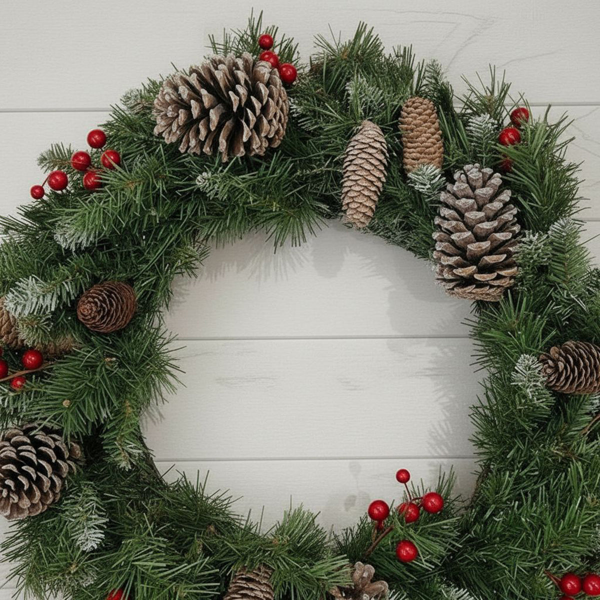 The Christmas Centre Frosted Winterberry 24in (60cm) Prelit Christmas Wreath with Warm White Battery Operated LED Lights