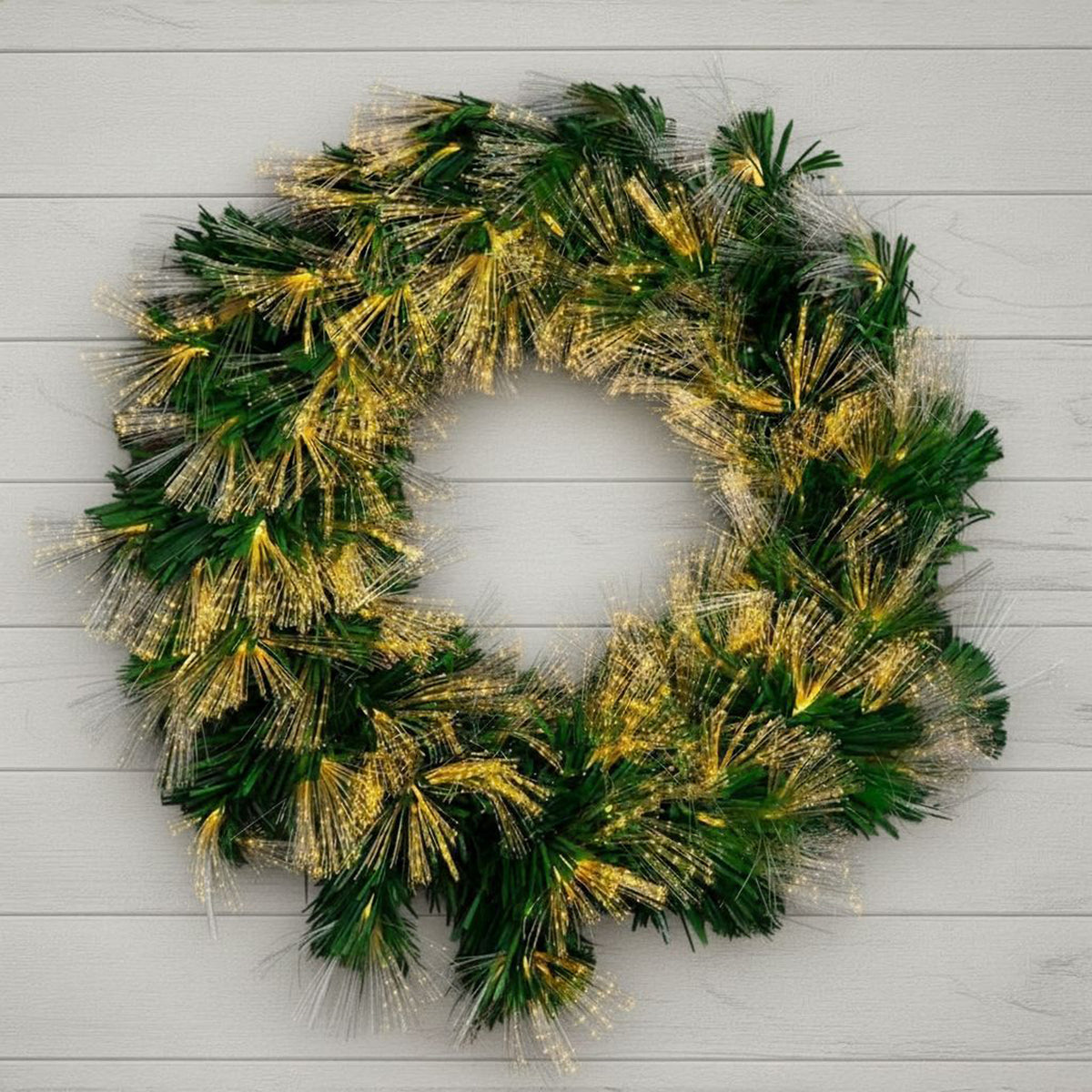 Christmas Wreath with Warm White Fibre Optics - Green 60cm