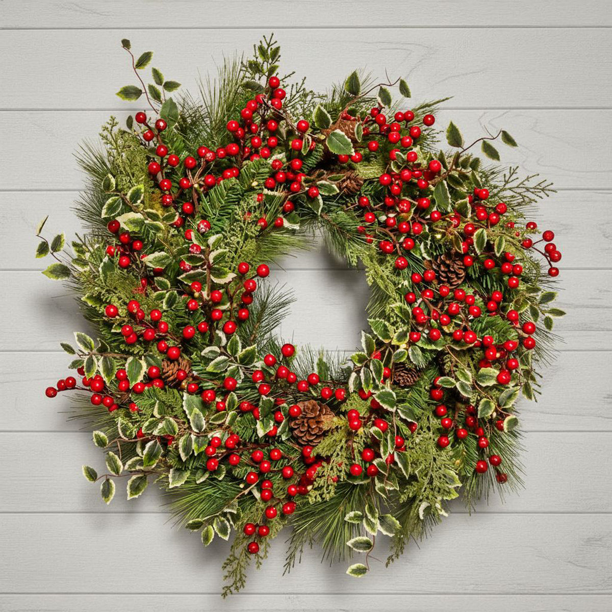 The Christmas Centre Hollyberry 26in (66cm) Prelit Christmas Wreath with Warm White Battery Operated LED Lights