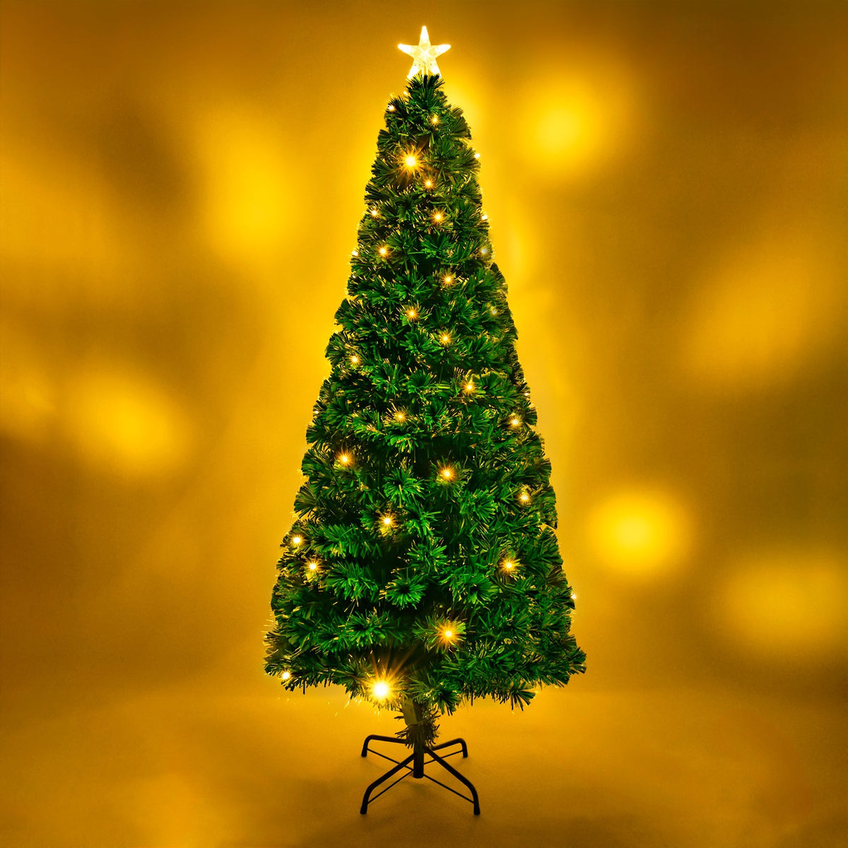 2ft - 7ft Green Fibre Optic Christmas Tree with Warm White LED&#39;s and Fibre Optic Lights