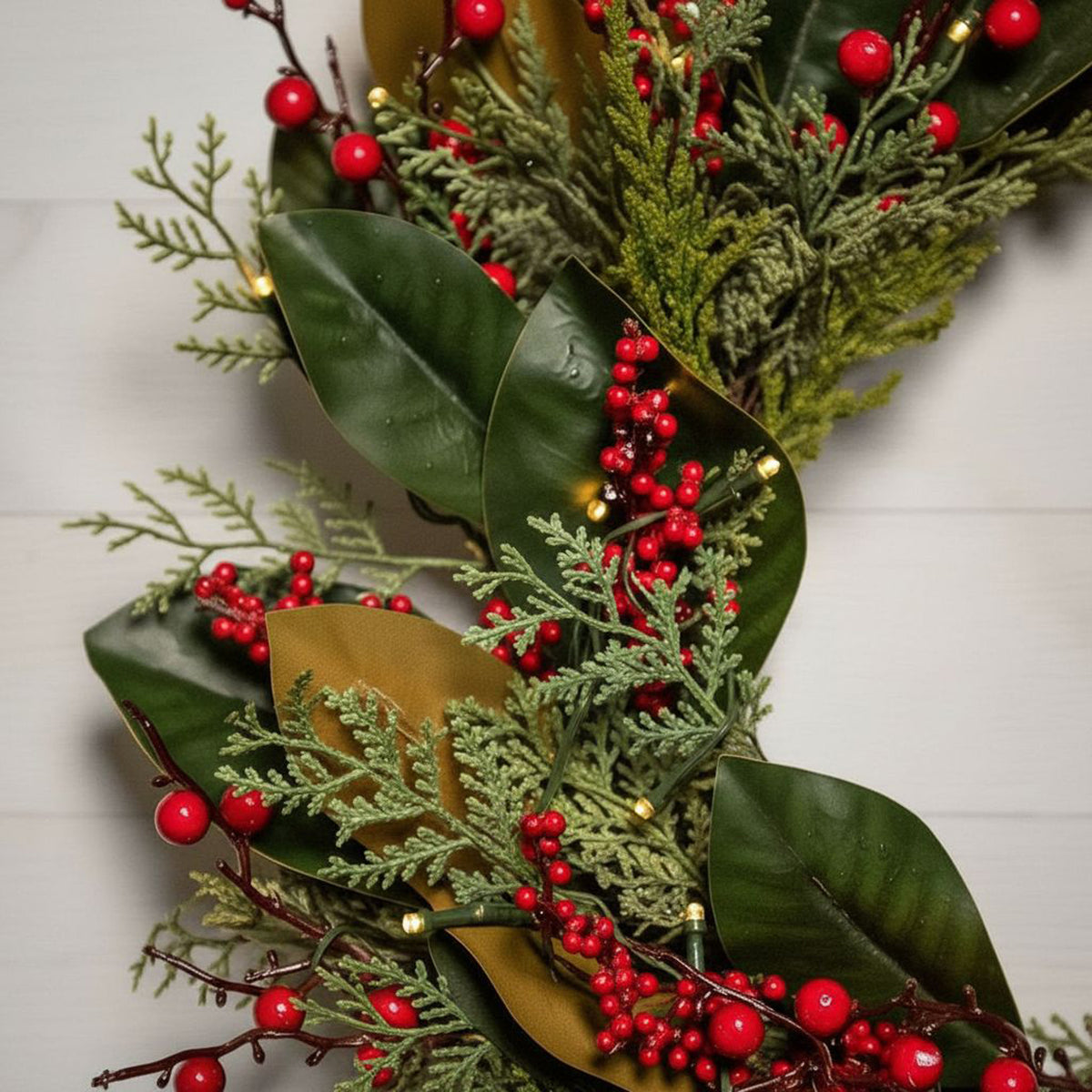 The Christmas Centre Magnolia Berry 26in (66cm) Prelit Christmas Wreath with Warm White Battery Operated LED Lights