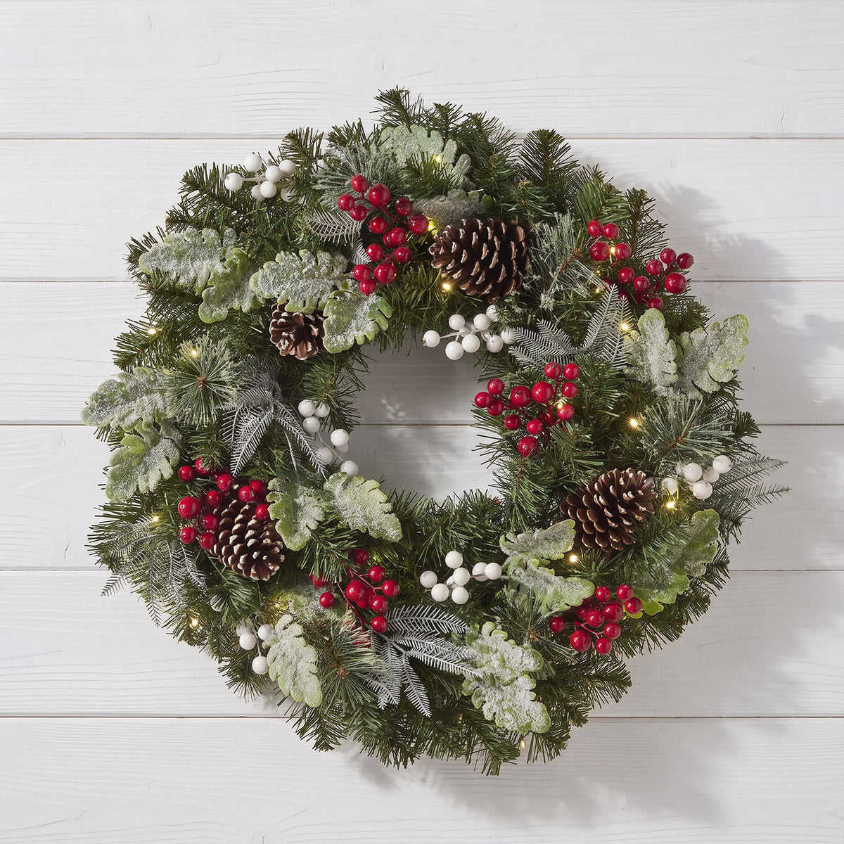 The Christmas Centre Pine Grove 26in (66cm) Prelit Christmas Wreath with Warm White Battery Operated LED Lights