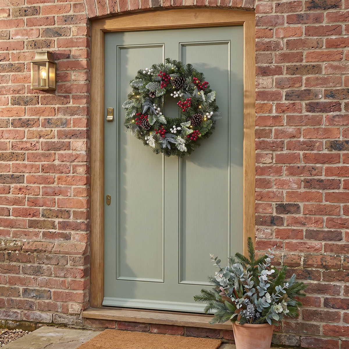 The Christmas Centre Pine Grove 26in (66cm) Prelit Christmas Wreath with Warm White Battery Operated LED Lights