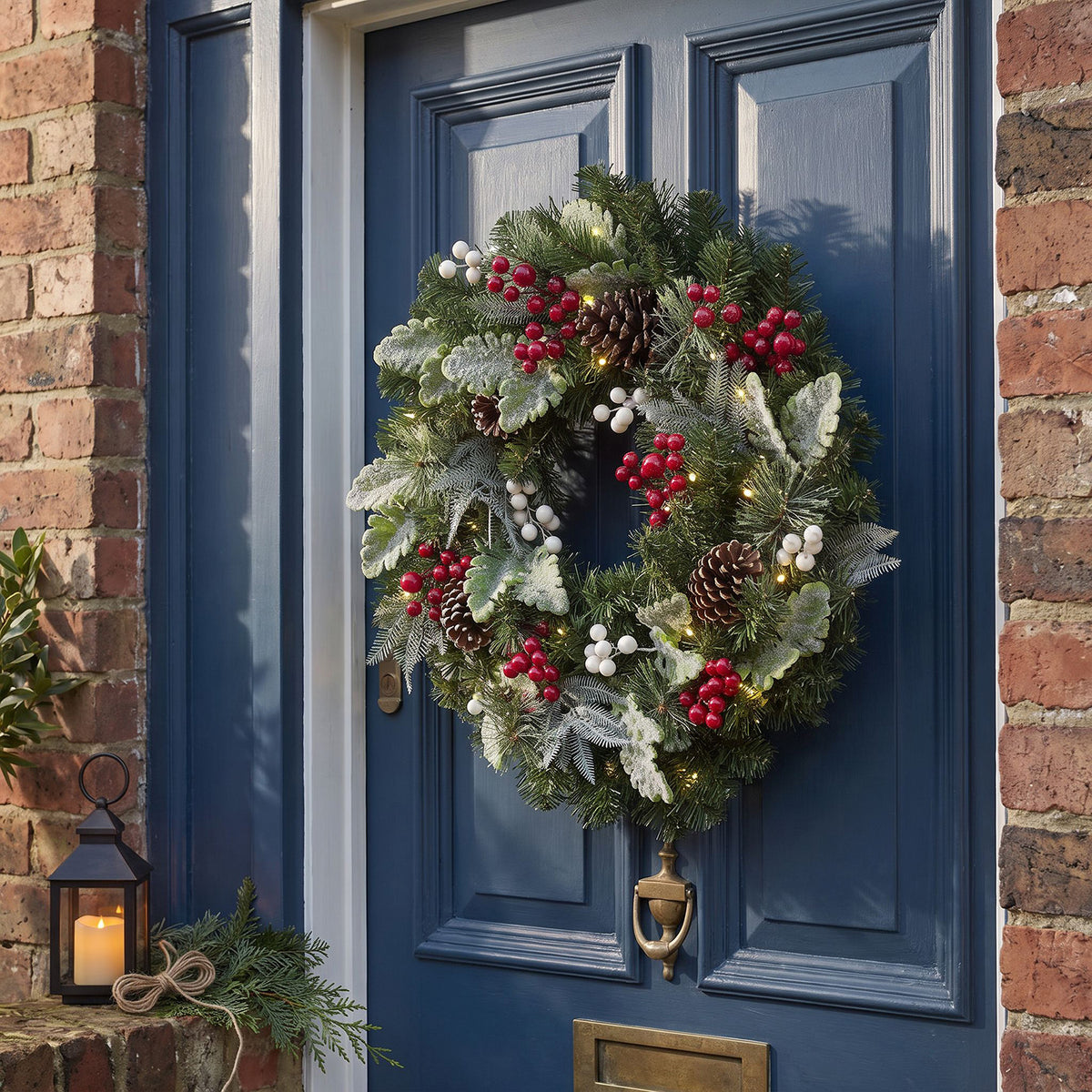The Christmas Centre Pine Grove 26in (66cm) Prelit Christmas Wreath with Warm White Battery Operated LED Lights