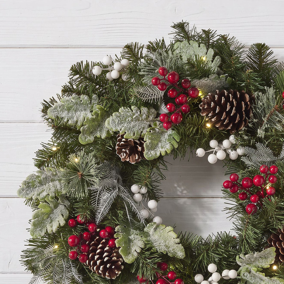 The Christmas Centre Pine Grove 26in (66cm) Prelit Christmas Wreath with Warm White Battery Operated LED Lights
