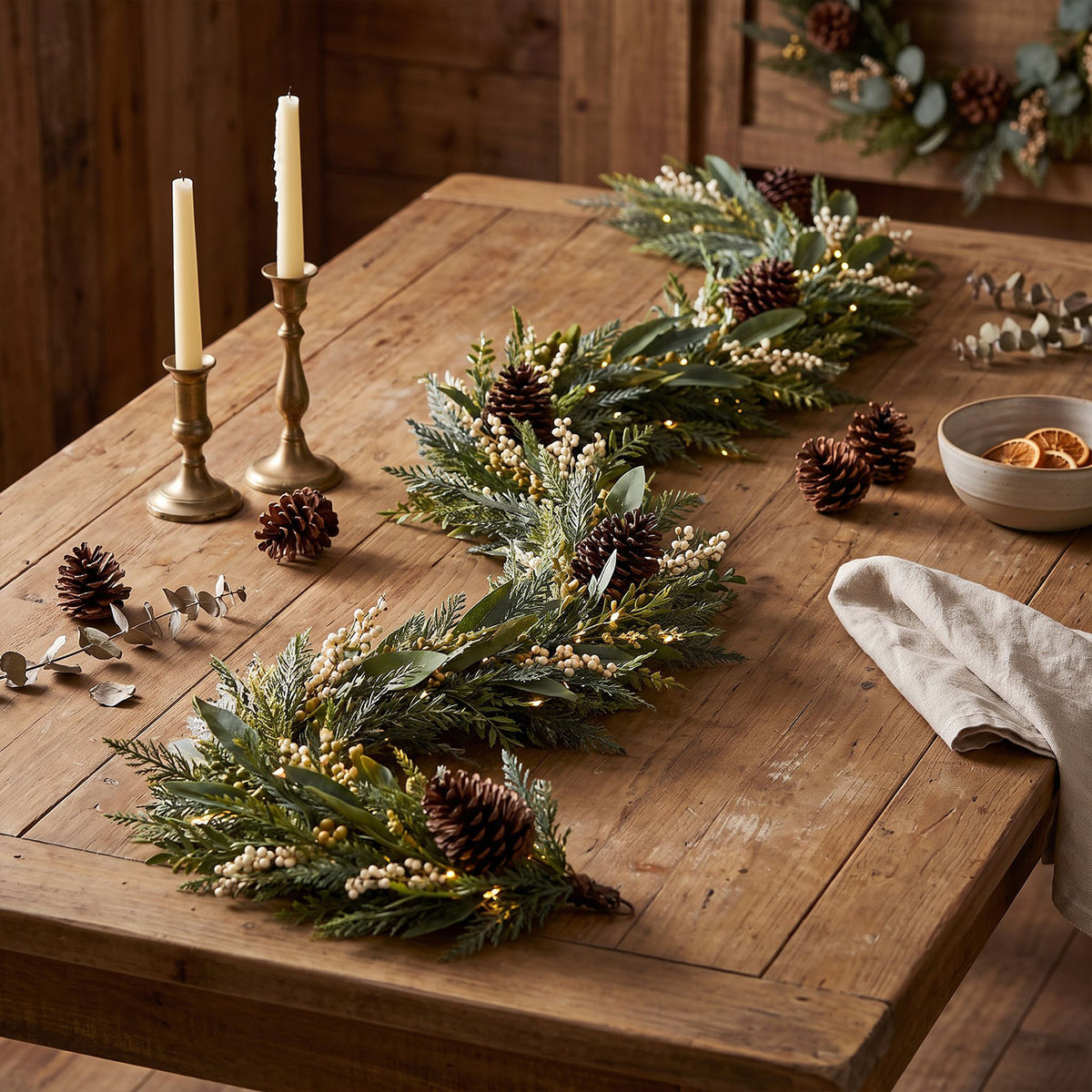 The Christmas Centre Winter Glow 9ft (270cm) Prelit Christmas Garland with Warm White Battery Operated LED Lights