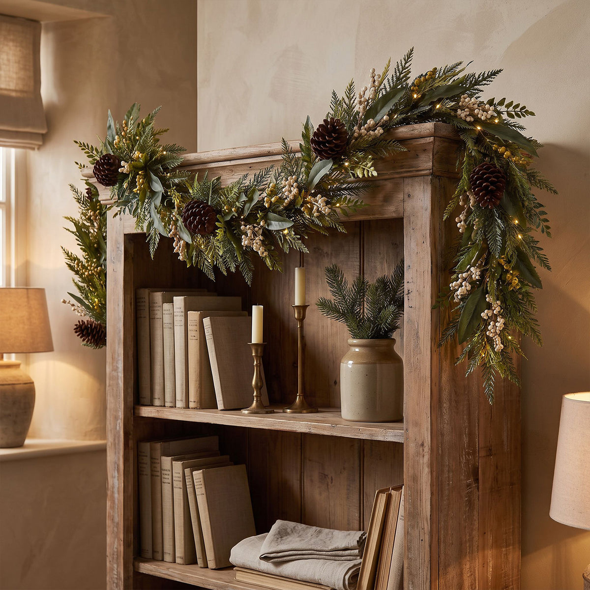 The Christmas Centre Winter Glow 9ft (270cm) Prelit Christmas Garland with Warm White Battery Operated LED Lights
