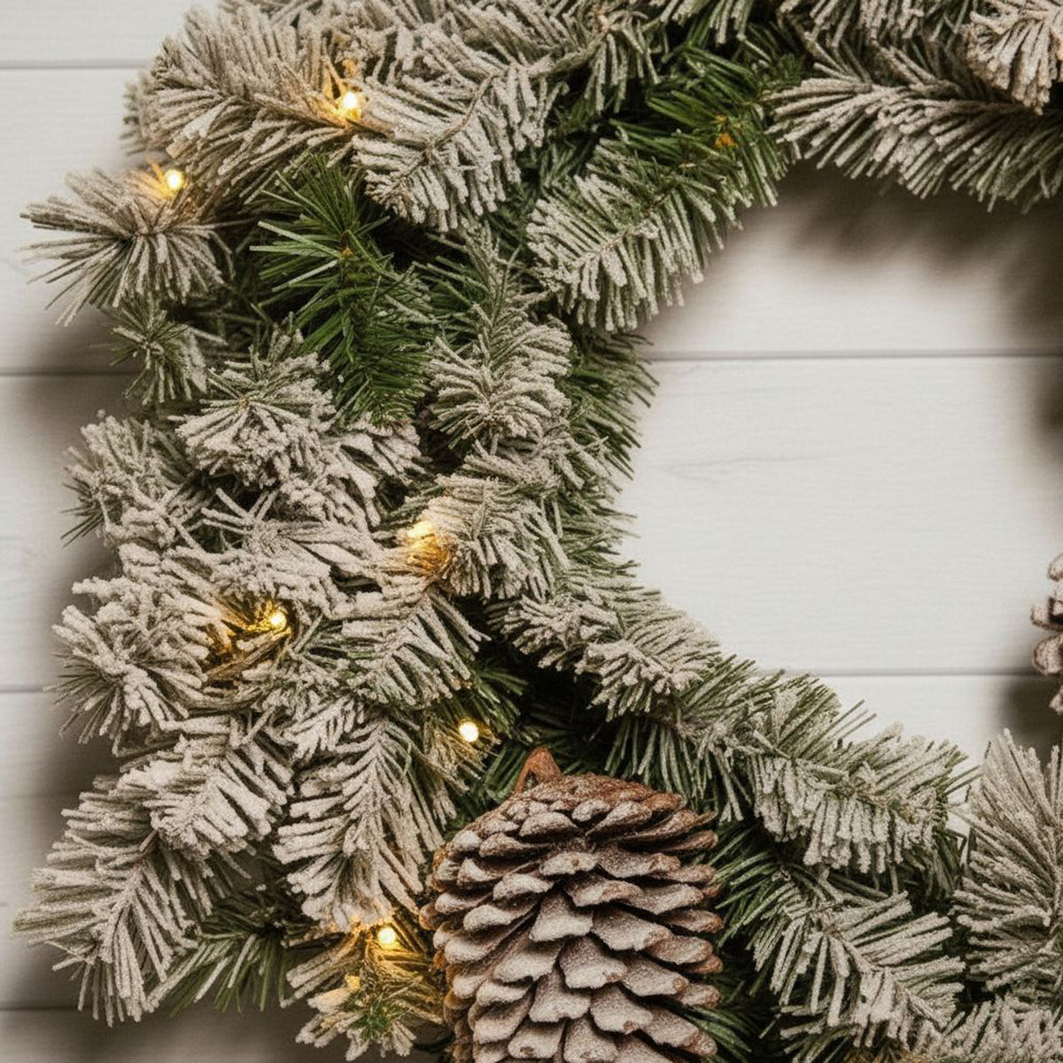 The Christmas Centre Frosted Winterfold Fir 26in (66cm) Prelit Christmas Wreath with Warm White Battery Operated LED Lights
