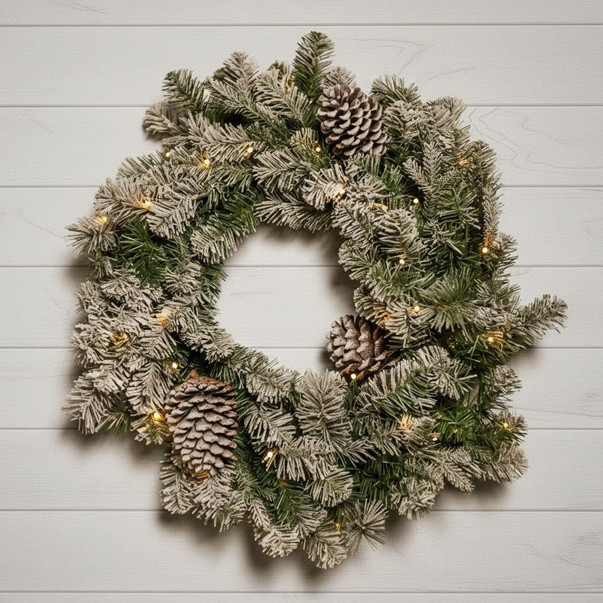 The Christmas Centre Frosted Winterfold Fir 26in (66cm) Prelit Christmas Wreath with Warm White Battery Operated LED Lights