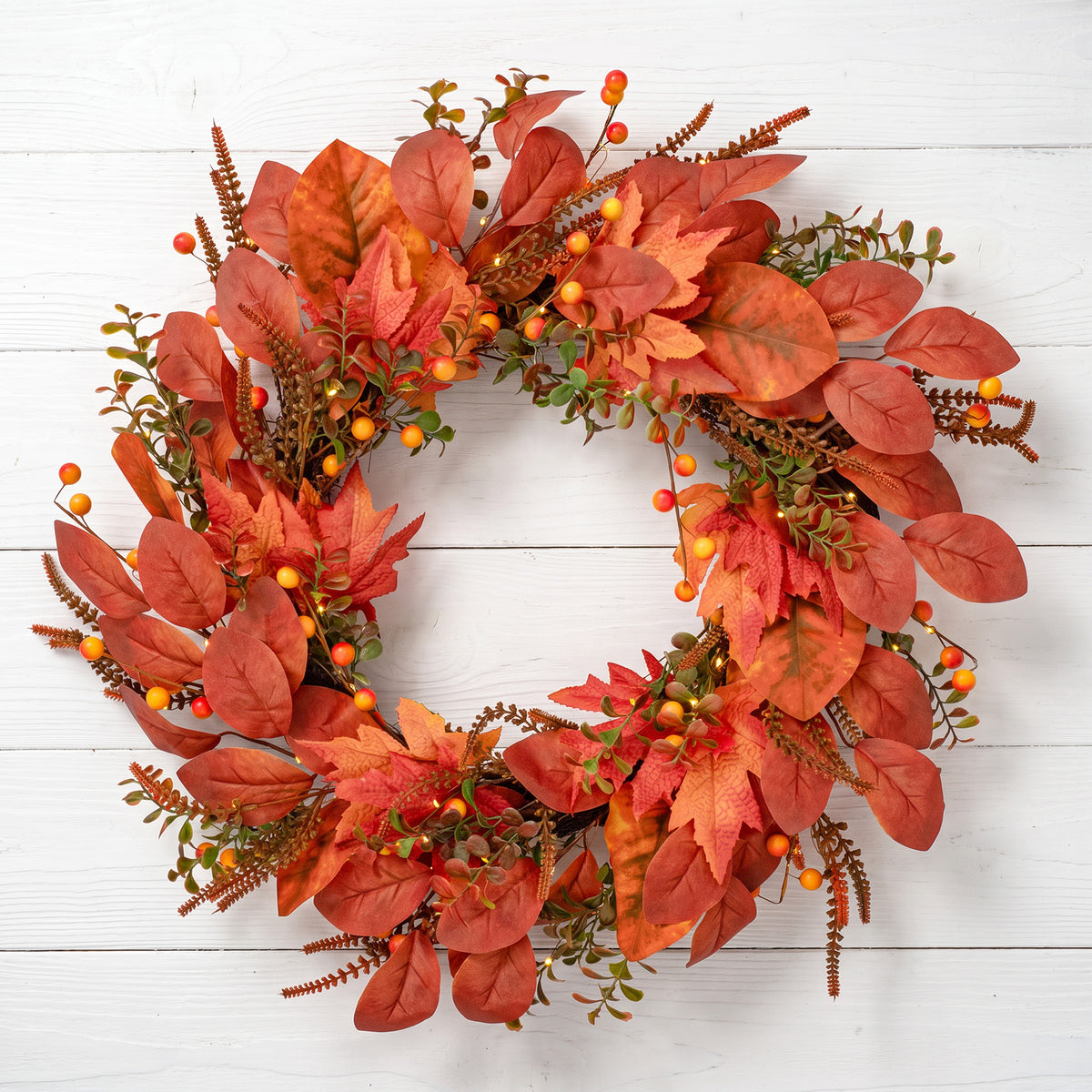 The Christmas Centre 26in Prelit Rustic Autumn Wreath with Warm White Battery Operated LED Lights
