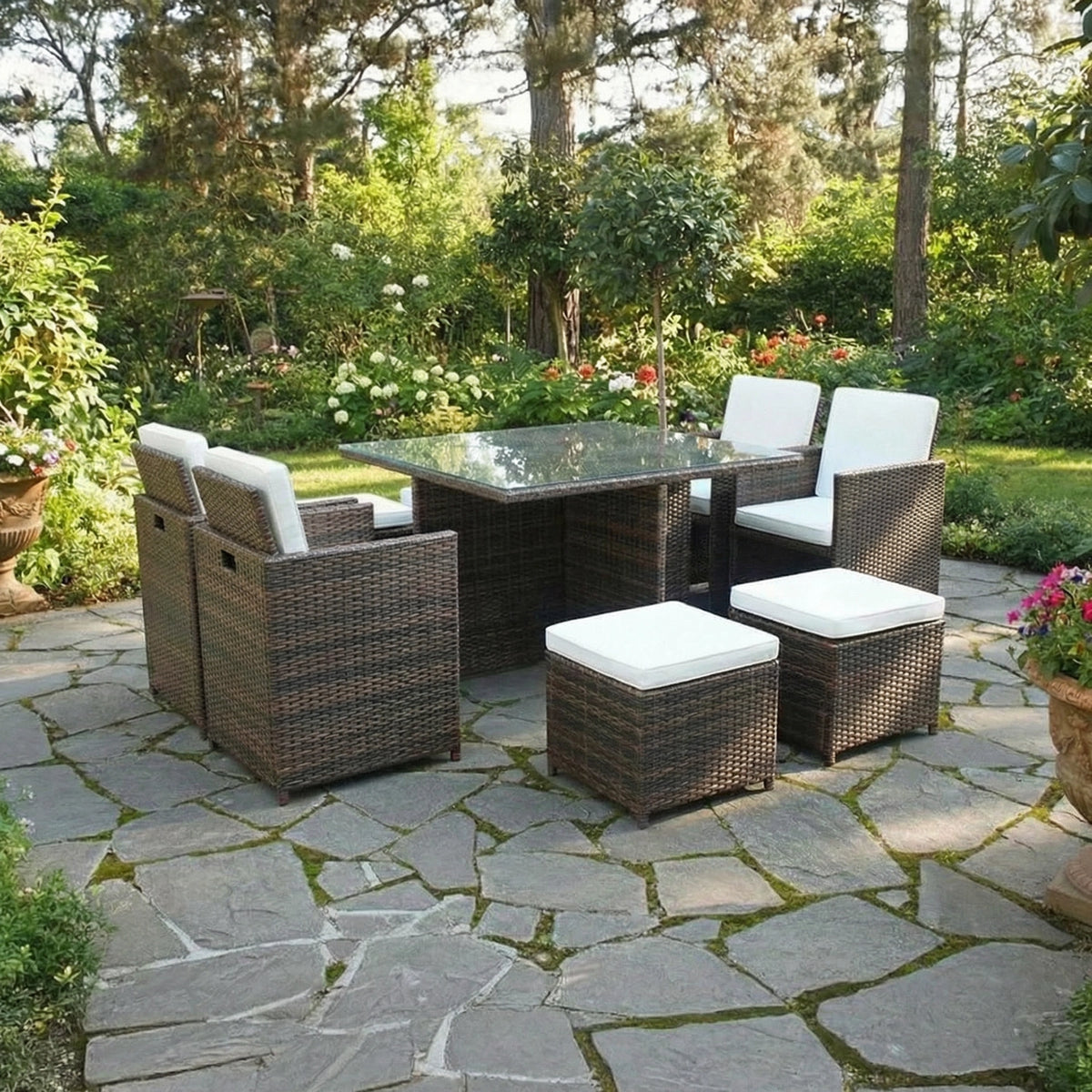 Bracken Outdoors Florida 4 - 8 Seater Brown Rattan Garden Furniture Cube Set