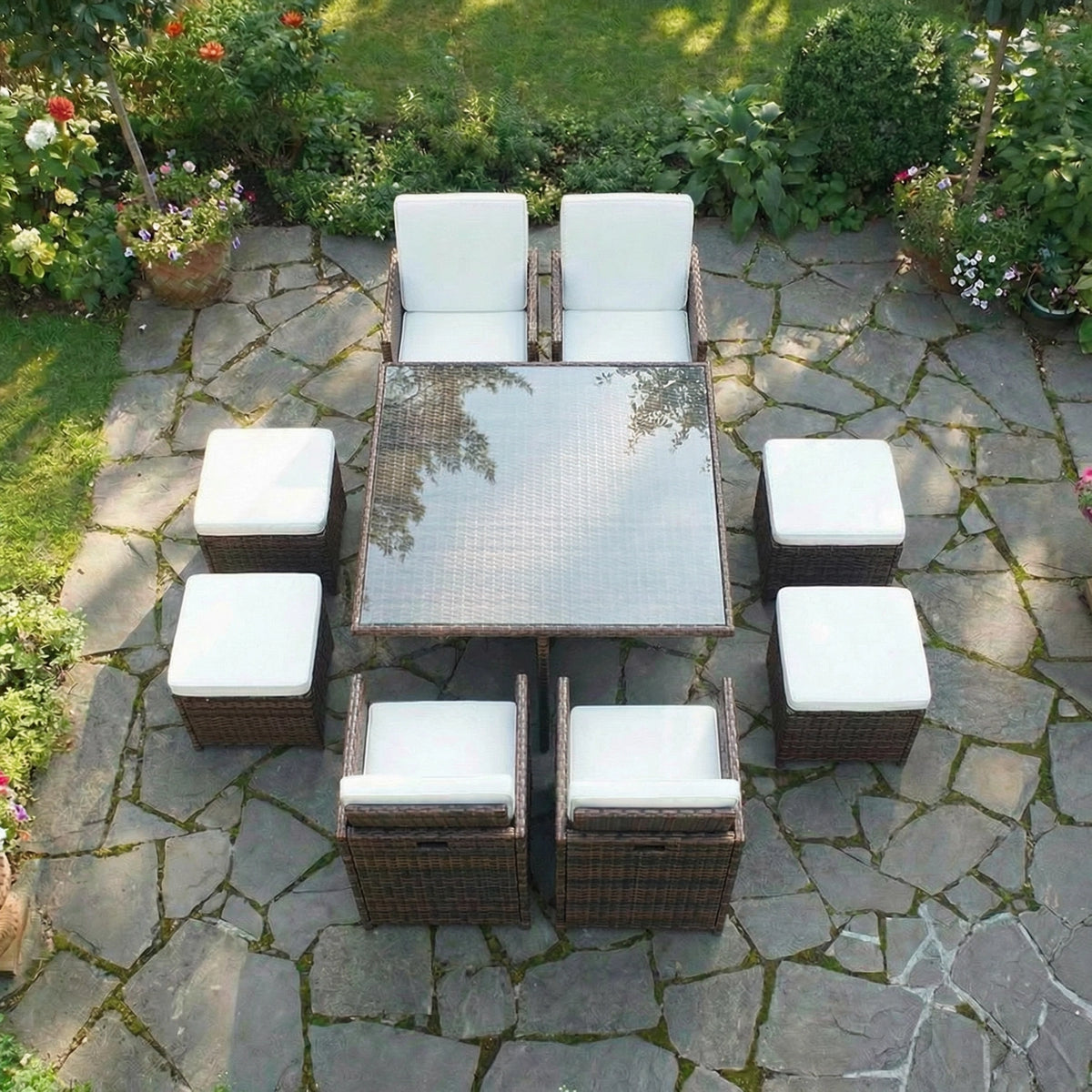 Bracken Outdoors Florida 4 - 8 Seater Brown Rattan Garden Furniture Cube Set