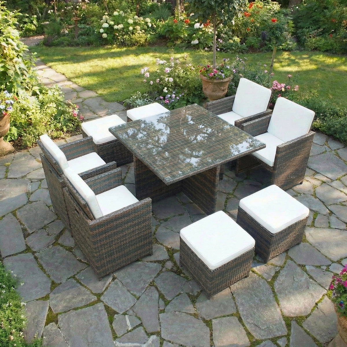 Bracken Outdoors Florida 4 - 8 Seater Brown Rattan Garden Furniture Cube Set