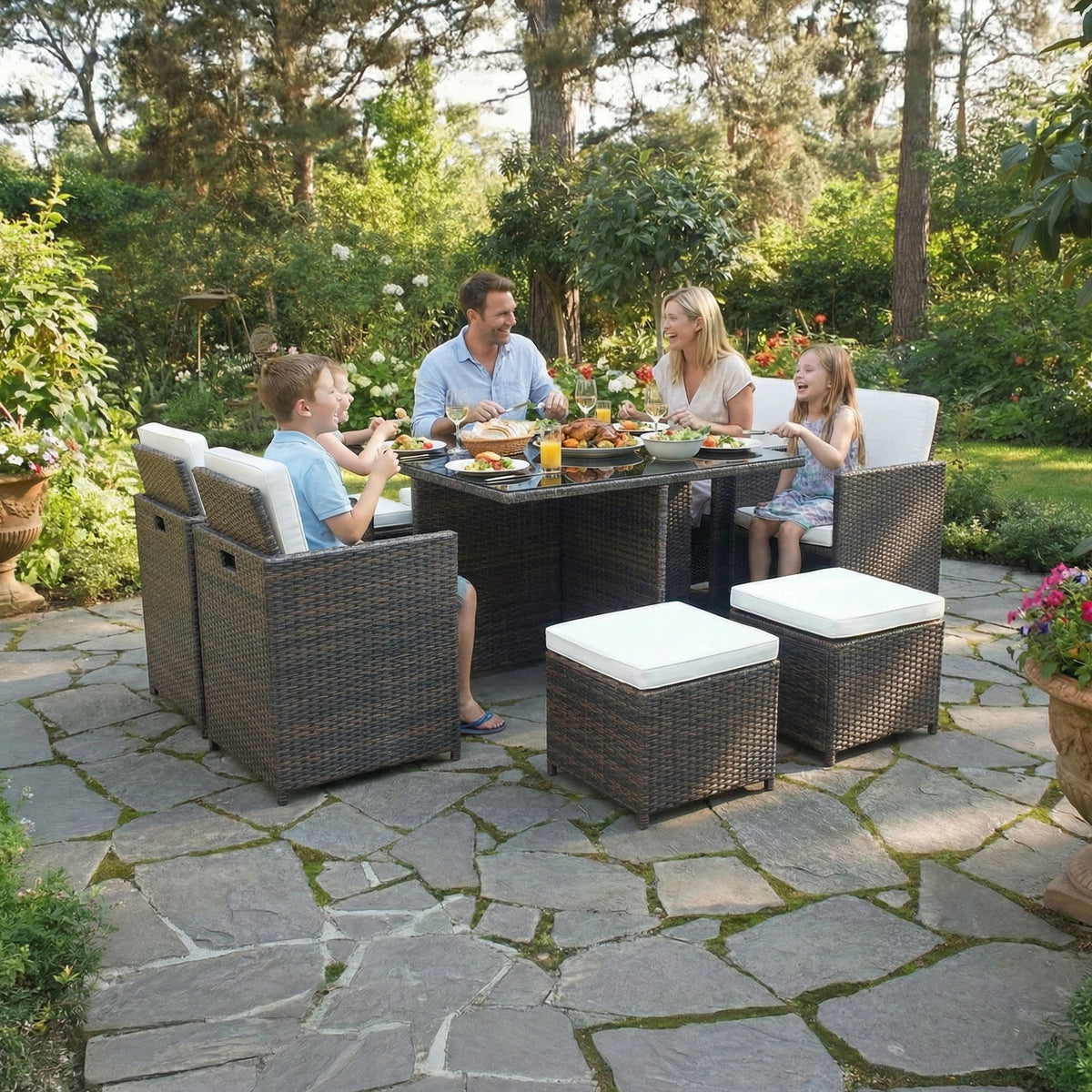 Bracken Outdoors Florida 4 - 8 Seater Brown Rattan Garden Furniture Cube Set