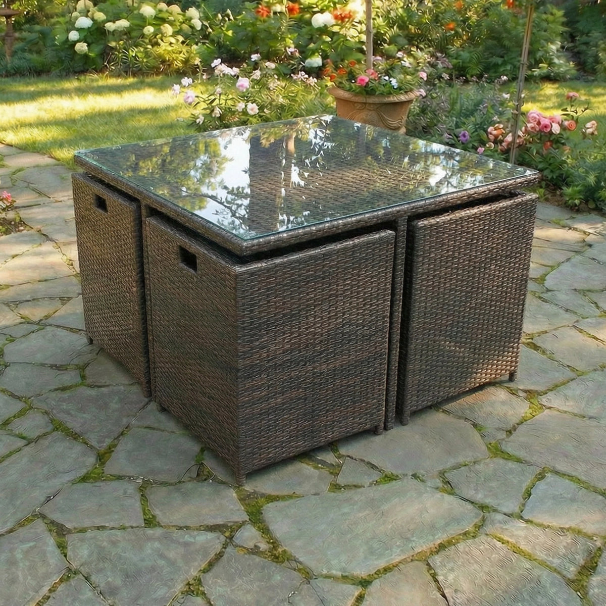 Bracken Outdoors Florida 4 - 8 Seater Brown Rattan Garden Furniture Cube Set