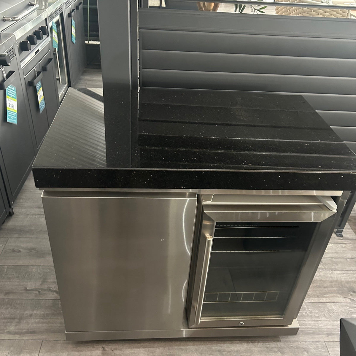 Ex Display Draco Grills Outdoor Stainless Steel Single Fridge Cabinet with Granite Top 60L