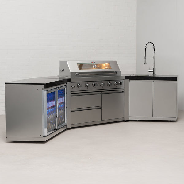 Draco Grills 6 Burner BBQ Modular Outdoor Kitchen with Double Fridge a ...