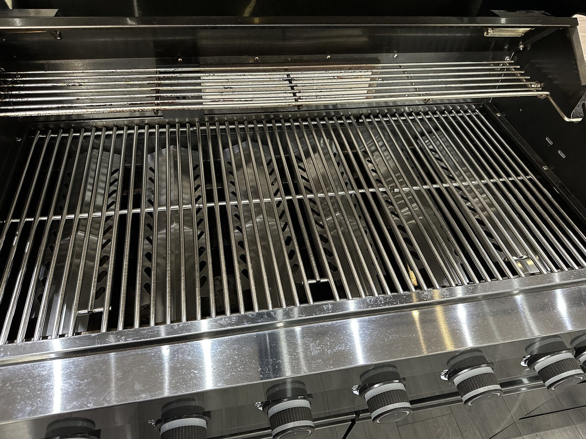 Ex Display Draco Grills 6 Burner Black Stainless Steel Barbecue with Sink Fridge Drawer and Cupboard