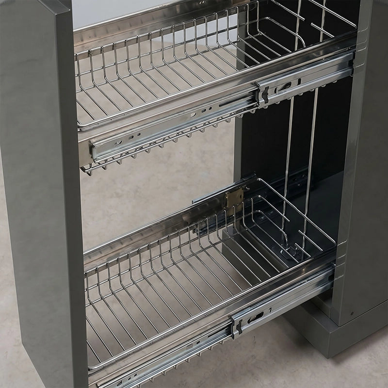 Draco Grills Outdoor Kitchen Black Stainless Steel Slimline Pull Out Drawer Cabinet with Granite Top